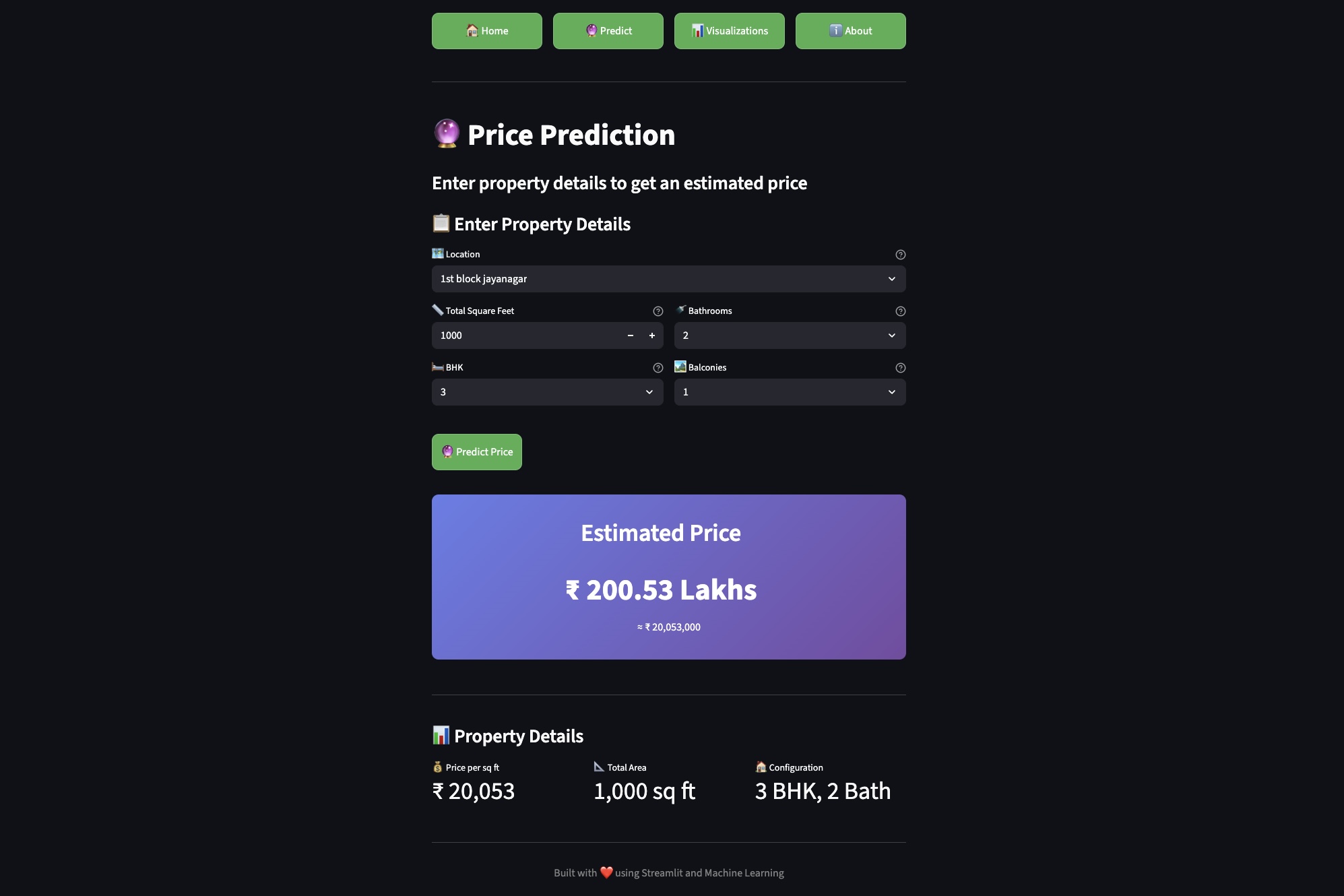 Bangalore Housing Price Prediction - Interface